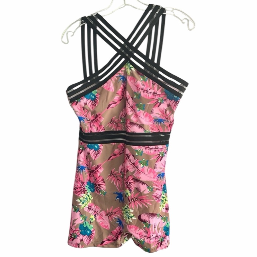 Women’s Bathing Jumpsuit With a Floral Print & Crossover Neckline -Size L -NWOT